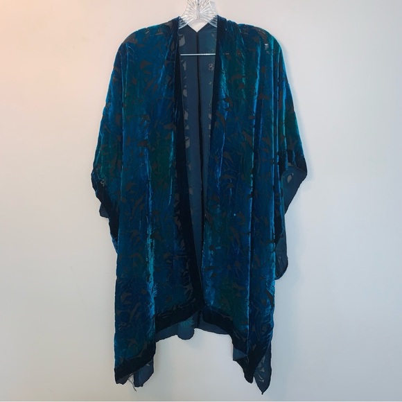 Cocoon House Chic Teal Blue Silk Kimono Cape - Picture 1 of 12